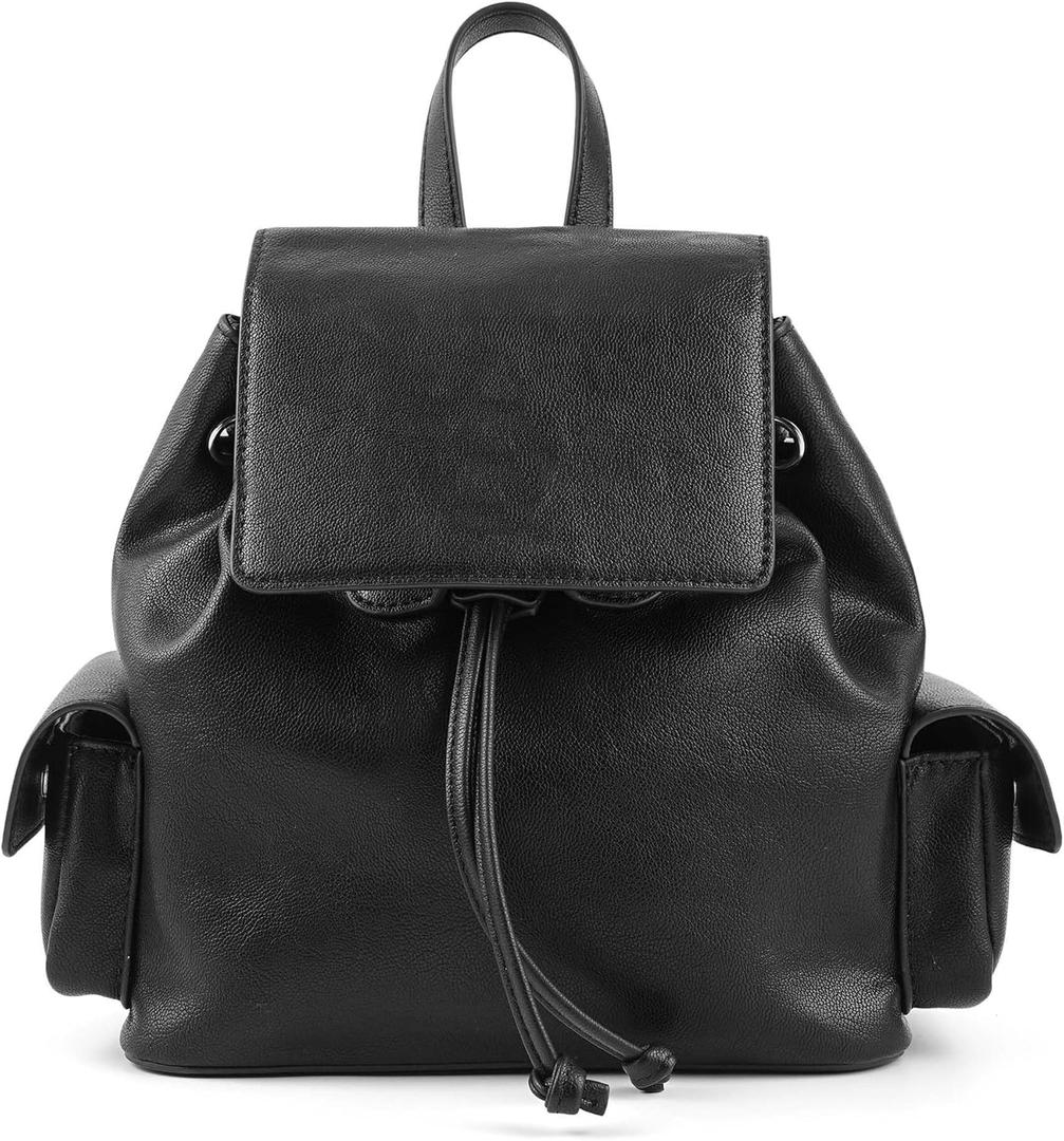 Drawstring Leather Backpack Elegant Bags for Women Drawstring Leather Backpack with Adjustable Strap and Magnetic Buckle, Casual Daypack Black