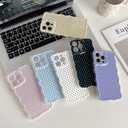 Yeddabox for iPhone 15 Pro Case Cute Wavy Polka Dot Phone Case Soft TPU Slim Shockproof Phone Cover for Women Girls, White