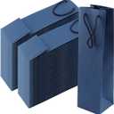 SEUNMUK 40 Pack Blue Wine Bags - 3.7 x 3.7 x 13.8 Inch Paper With Handles, Elegant Bottle Gift Bags for Party, Wedding and Retailing