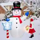 8 Foot Christmas Inflatable Snowman with North Pole Sign LED Lights DecorationGiant Christmas White Snowmen & Street Signs Indoor Outdoor Blow up Decoration