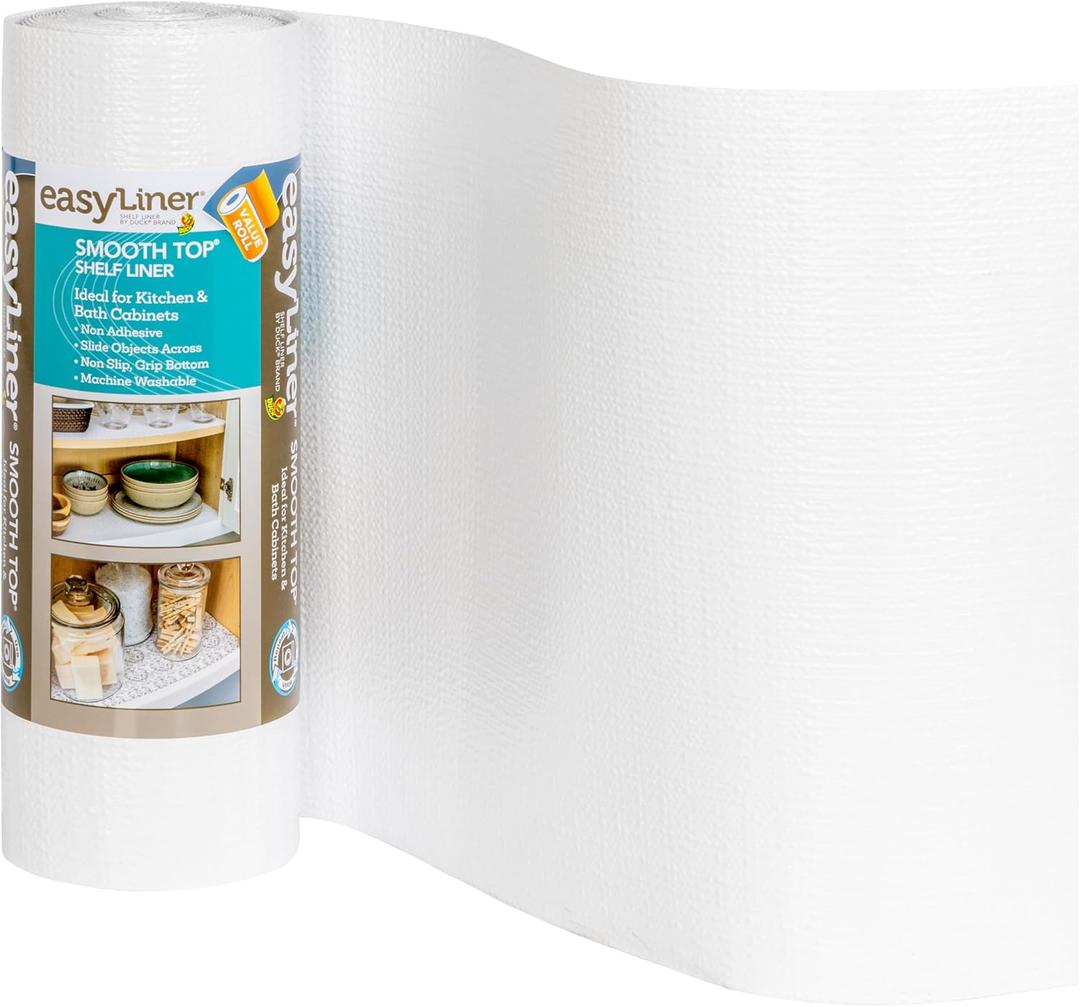 Smooth Top EasyLiner for Cabinets & Drawers, Easy to Install, Shelf Paper & Drawer Liner Non Adhesive, Non Slip Shelf Liner for Pantry, Kitchen Essentials, 12 in x 24 ft (Pack of 1), White