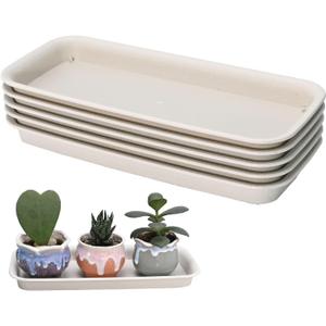 5 Pcs Rectangular Plant Saucers Plastic Flower Pot Tray 11 X 4.3 X 1.1 Inch Tray Pot Saucer Plant Tray for Holding Water Drips and Soil, Beige