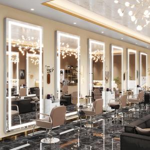 Full Length Mirror with Lights, 70" x 32" LED Full Body Mirror, Free Standing Lighted Floor Mirror, Wall Mounted Hanging Mirror with Lights for Bedroom, Salon, Brushed Aluminum Frame, Tempered Glass (Silver)