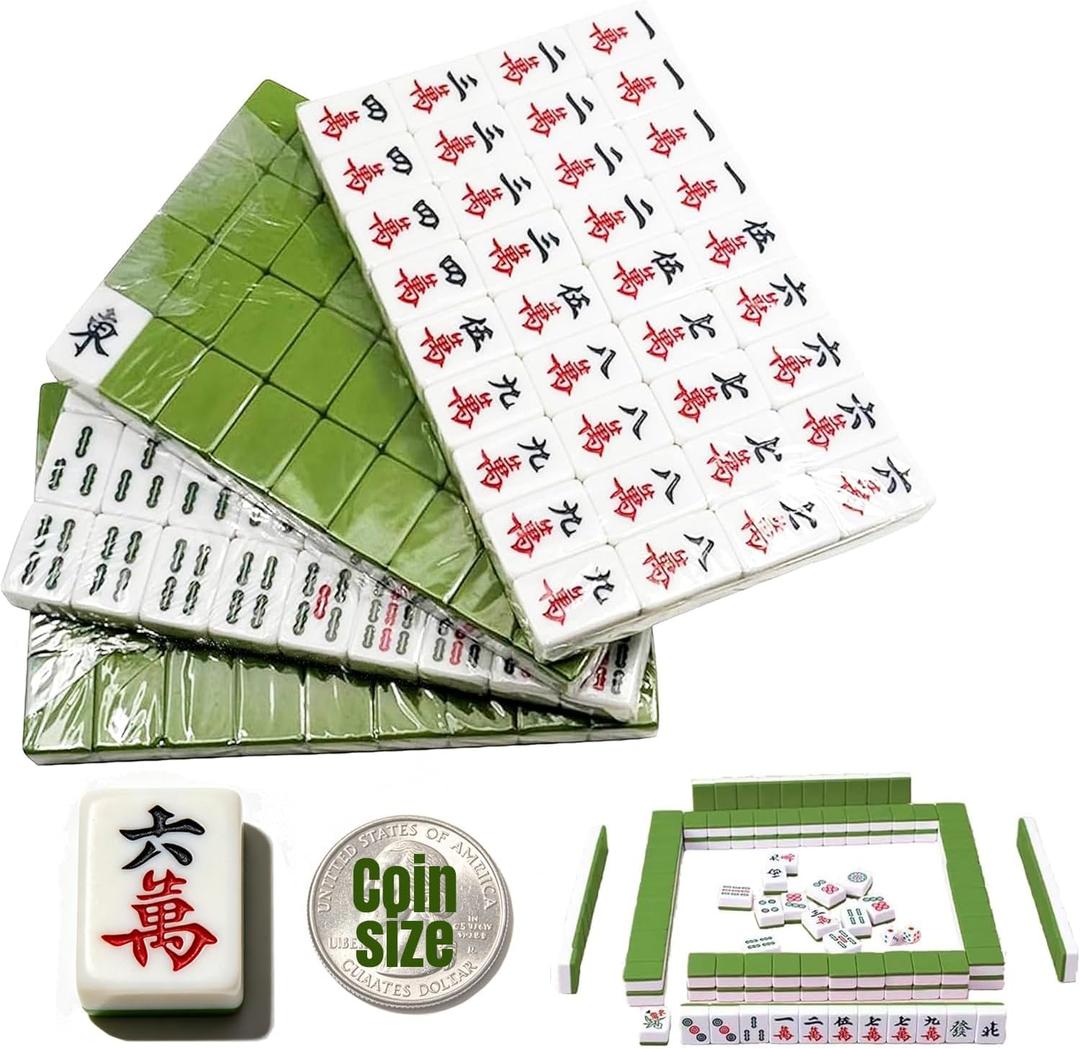 Mini Chinese Mahjong Set - 144pcs Traditional Travel Game with Case, Portable Small Mahjong for Beginners - Travel Mahjong Set (0.94 × 0.67 × 0.47)