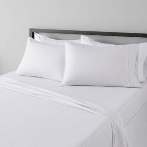 Amazon Basics Breathable, Wrinkle-Free Brushed Microfiber 4-Piece Bed Sheet Set with 14-Inch Deep Pockets, Queen, Gray Crosshatch, Printed