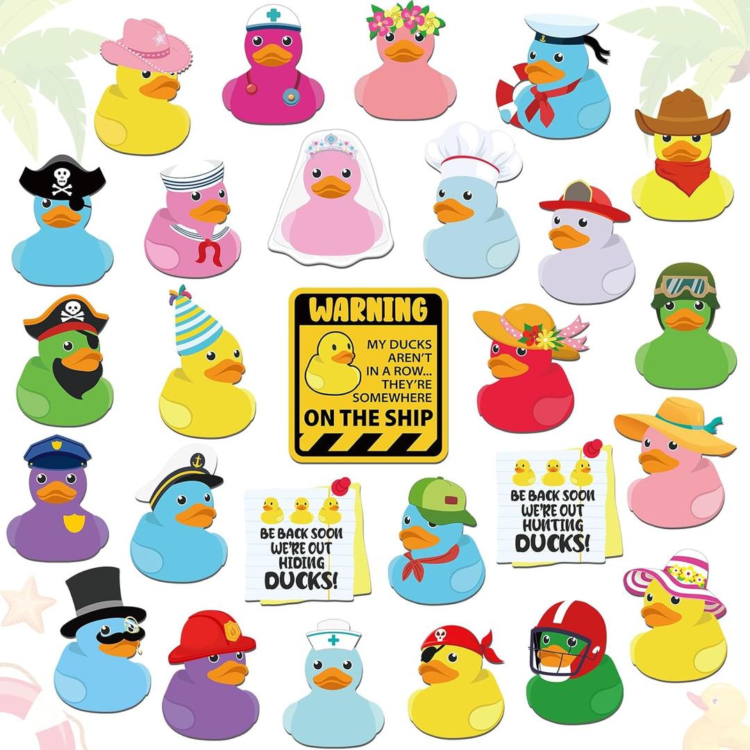 Watersay 27 Pcs Duck Cruise Door Magnet Decorations Ducky Magnetic Stickers Decals Reusable Funny Carnival Cruise Ship Cabin Magnet for Door Decor Car Fridge Refrigerator (Novel)