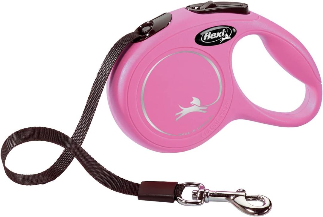 FLEXI New Classic Tape Retractable Dog Leash for Small Dogs Upto 26 lbs.  10 ft., Pink | Tangle Free Pet Walking Leash with One-Handed Brake, Pause, Lock|German Quality Product