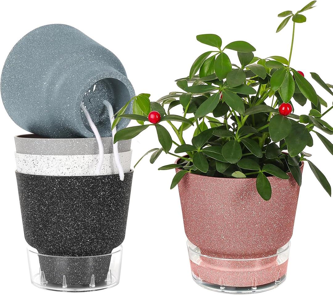 GREATLINK 6 Inch Self Watering Plant Pots  Indoor Planter for Succulents, Orchids, Bonsai & Flowers, Durable Nursery Pots with Automatic Watering System (Set of 5)