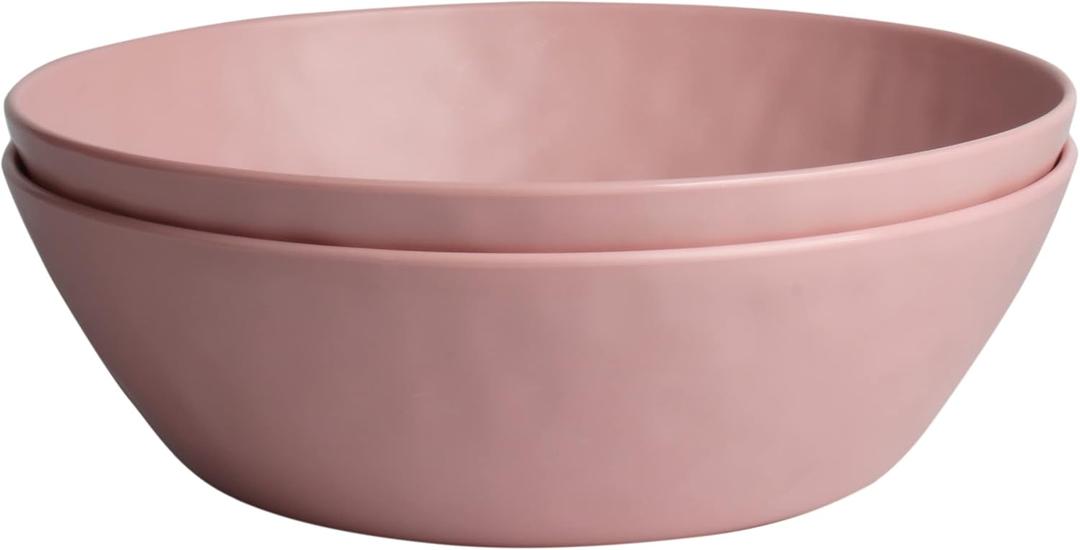 M&B GWPP Melamine Large Serving bowls, 3.7Quart Salad Bowls for Popcorn, Soup, Pasta, Pho, Snack - Set of 2 Mixing Bowls for Entertaining and Kitchen (Pink)