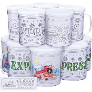 Nitial 12 Pcs DIY Winter Express Cocoa Mugs Bulk 8 oz Personalized Coffee Mugs with 36 Pcs Insert Paper Winter Express Cup for Christmas Sunday School Crafts for Kid