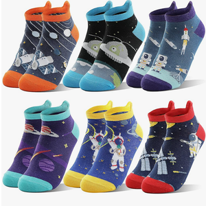Kids Boys Ankle Socks No Show Low Cut Funny Cute Cartoon Novelty Cotton Socks 6 Pairs 5-8 Years