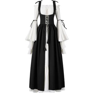 Spooktacular Creations Halloween Renaissance Costume Women, Renaissance Corset Dress, Plus Size Medieval Chemise for Cosplay (Large, Black)