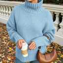 PRETTYGARDEN Women's 2025 Fall Oversized Sweaters Turtleneck Casual Long Sleeve Chunky Knit Pullover Tops Winter Clothes (Light Blue, Medium)