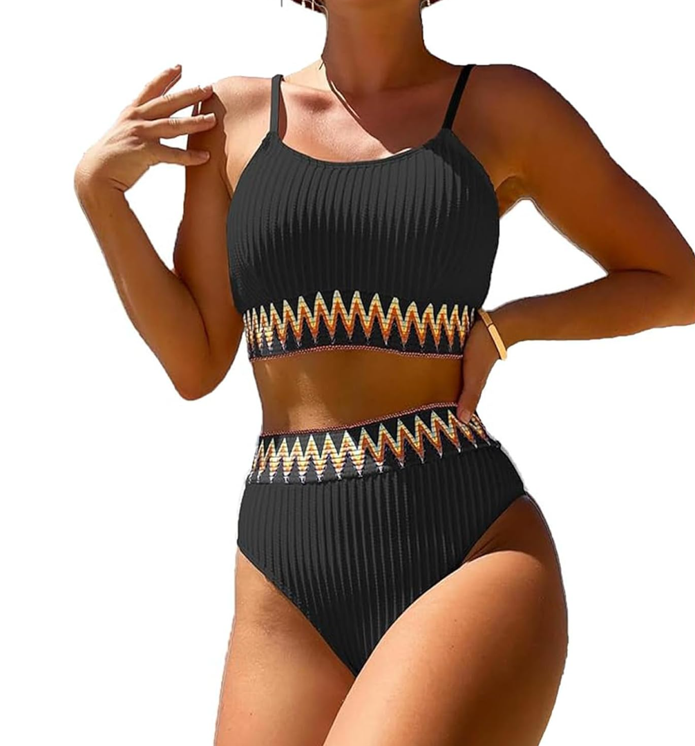 YELAIVP Women's Ribbed High Waisted Bikini Sets High Cut Tummy Control Swimsuit Bathing Suit XL