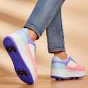 HSQ Fashion Sneaker Roller Skate Shoes for Boys Girls Kids Detachable Wheeled 2 in 1 Skating Shoes with Wheels 36