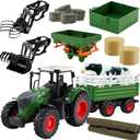 Farm Toys Tractor with Trailer-16.5 Inches Tractor Playset 1/24 Scale Gripper Frontloader Spreader for Boys Kids Toddlers Age 3-7 Years Old
