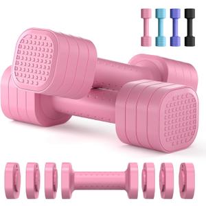 Adjustable Dumbbell Set of 2, 4 in 1 Free Weights Dumbbells Set for Women, Hand Weights for Women at Home, Each 2lb 3lb 4lb 5lb with TPU Soft Rubber Handle for Home Gym Exercise Training (Pink)