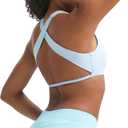 Aoxjox Women's Workout Sports Bras Square Neck Emma Cross Back Fitness Padded Training Gym Bra Yoga Crop Tank Top (Airy Blue, X-Small)