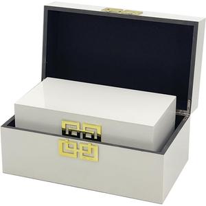 Galt International Large & Small Decorative Storage Box w/Hinged Lid - Classic Design Wood Decor Boxes with Geometric Opening Clasp - Home & Office Storage - Set of 2 (White + Gold)