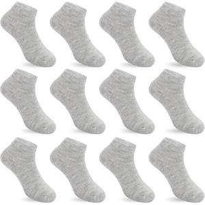 Auranso 12 Pairs Kid Breathable Athletic Ankle Socks Boys Girls Cotton Low Cut Socks (9-12 Years, Grey)