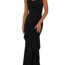 PRETTYGARDEN Maxi Dresses for Women 2026 Summer Tiered Floral Beach Sundress Spaghetti Strap Spring Wedding Guest Long Dress (Solid Black,Large)