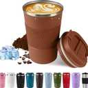 Vacuum-Insulated Stainless Steel Travel Coffee Mug, Leak-Proof Reusable Coffee Cup with Lid-Keep Hot & Cold Drinks for Hours, Durable Insulated Tumbler for Men & Women(3rd-Light Coffee, 12OZ)