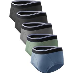 Leak Proof Underwear for Men Washable Soft Incontinence Briefs with Front Fly for Light Bladder Leaks 5 Pack (X-Large, 2 Black/Dark Grey/Green/Blue)