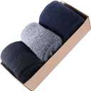 CHAO RAN 3 Pairs Mongolia Wool Cashmere Socks for Men Winter Warm Male Socks Thick Soft Dress Crew Socks, One Size