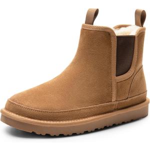 Bruno Marc Men's Winter Snow Boots FuzzyGo Rugged Suede Leather Cold Weather Warm Chelsea Outdoor Boots (12, Chesnut)