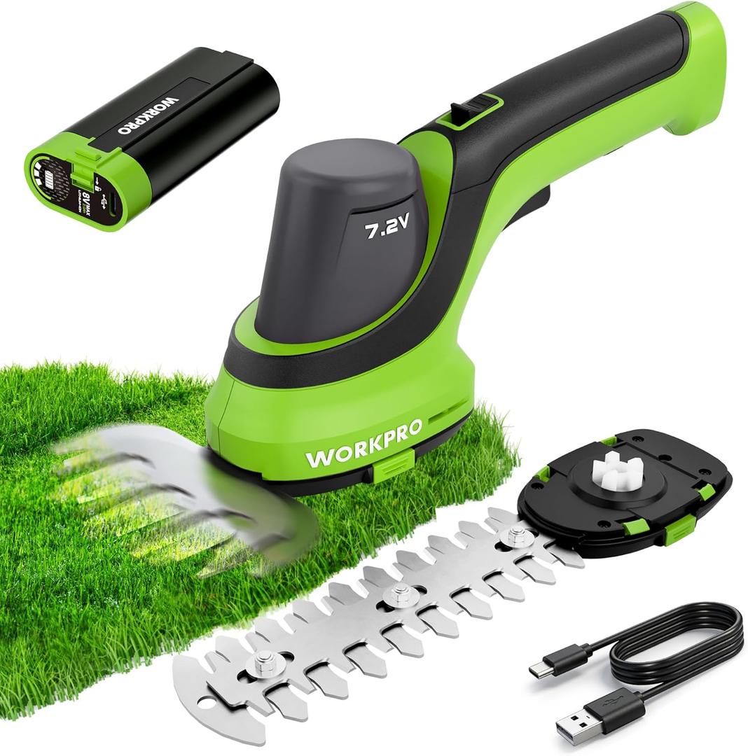 WORKPRO 7.2V Handheld Grass Trimmer, 2-in-1 Cordless Hedge Trimmer & Grass Shears with 2Ah Battery, Small Bush & Shrub Trimmer for Lawn Edging, Garden, Yard & Hedge Trimming,  Handheld Grass Shear