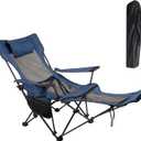 LEADALLWAY Camping Folding Chair with Foot Rest, Collapsible Camp Chair with Cup Holder and Removable Storage Bag, Heavy Duty Beach Chair for Outdoor Camp, Picnic, Travel, Fishing (Blue)