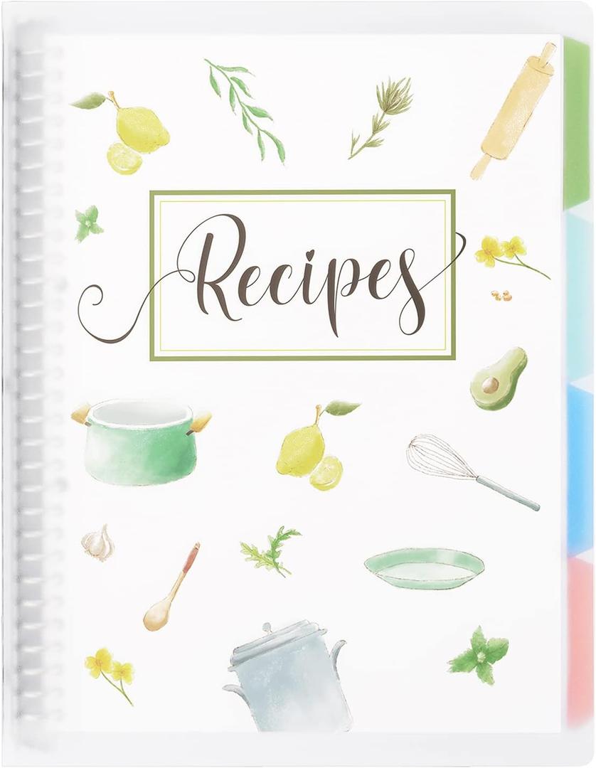 Recipe Book to Write in Your Own Recipes, 9.6’’x12.5’’ Personal Blank Recipe Notebook, Removable Recipe Journal Book Binder with 8 Dividers and 24 Tabs, Hold up to 240 Recipes