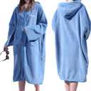 Hiturbo Surf Poncho Zipper Towel Hoodie: Oversized Hooded Wetsuit Changing Robe with Pocket - Plush Coral Fleece Swimwear for Home Beach Pool Bath - Blue