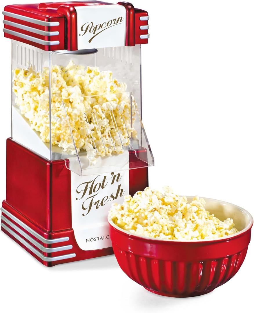 Nostalgia Retro Hot Air Popcorn Maker  12 Cups Oil Free Popping  Countertop Machine with Measuring Cup  Healthy Snacks & Movie Nights  Red
