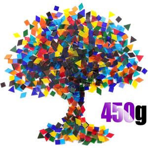 Swpeet 1 Pound Mosaic Tiles Mixed Color and Shapes Mosaic Glass Pieces with Organizing Container, Triangle Genuine Mosaic Tiles Glass Pieces Mosaic Perfect for Home (Assortment Kit, Transparent)