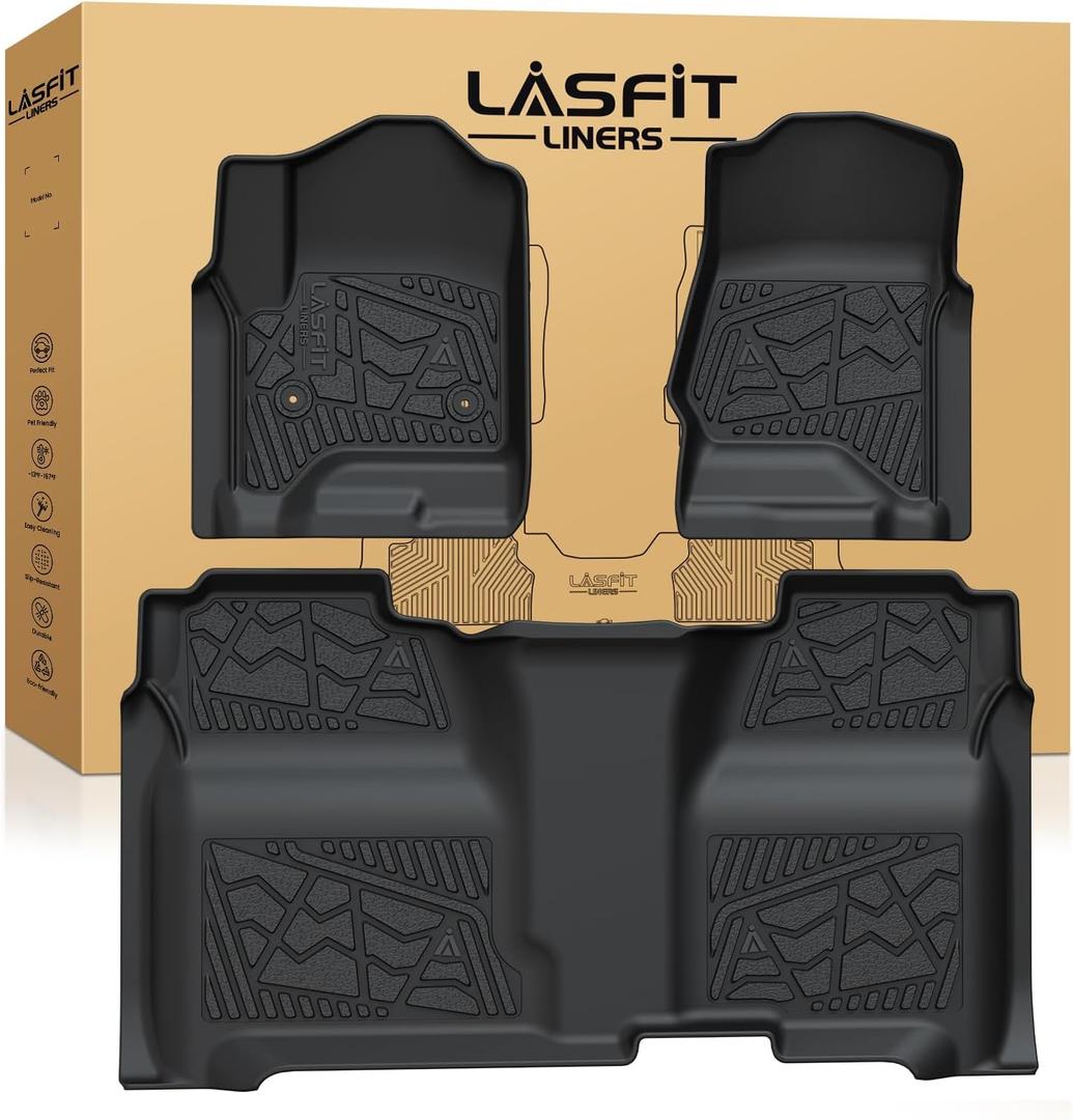 LASFIT Floor Mats 2014-2018 for Chevrolet Chevy Silverado/GMC Sierra 1500 Only Crew Cab, 2015-2019 Silverado/Sierra 2500HD 3500 HD, Only Crew Cab, with Carpet Floor, Only Fit 1st Row BucketSeating