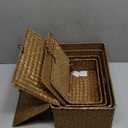 Woanger Set of 4 Wicker Storage Baskets OrganizerHandwoven Storage Bins with Lid for Organizing, Home Utility Box for Home Office Supplies Multipurpose Container(Coffee)