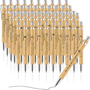 Bible-Verse Bamboo Christian Pens - Retractable Ballpoint, Inspirational Scripture for Women & Men - Thanksgiving/Christmas/White Elephant Gifts (50 Pcs)