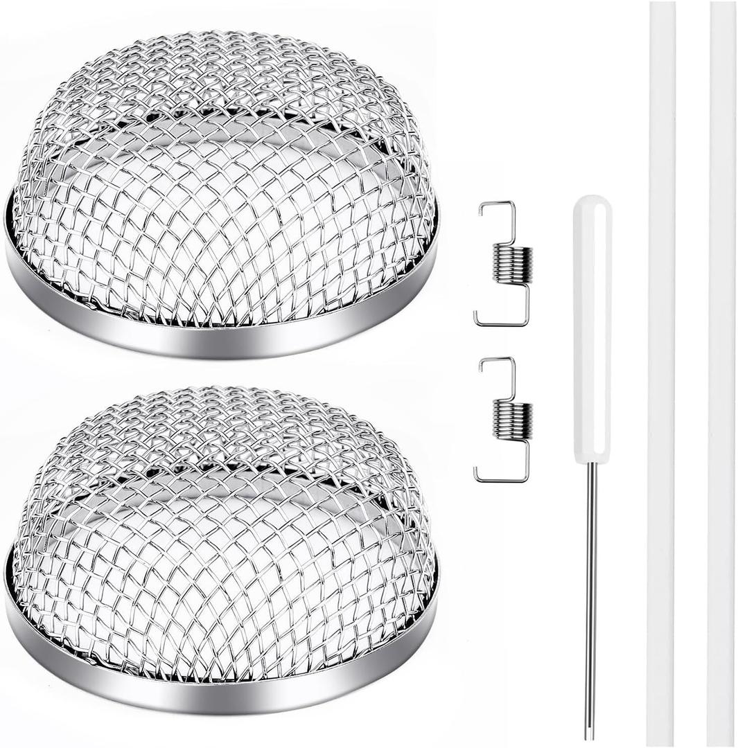 RV Furnace Vent Screen - Heavy-Duty Stainless Steel RV Heater Vent Cover with Installation Tool - Flying Mesh Cover for Camper (2.8 x 1.3 Inch, 2 Pack)