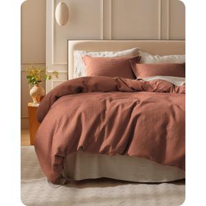 Bedsure Cotton Duvet Cover King - 100% Cotton Waffle Weave Burnt Orange Duvet Cover King Size, GentleSoft and Breathable Bedding Set for All Season, 3 Pieces, 104"x90"