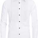 J.VER Men's Tuxedo Shirt Formal Dress Shirt Pleated Long Sleeve Button Down Shirts for Prom Party Wedding, Size: M