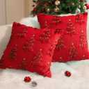 Christmas Tree Pillowcases 18x18 Inches 2 Pieces, 3D Christmas Tree Shaped Artificial Fur Pillowcases, Suitable for Sofas, Living (red 2)