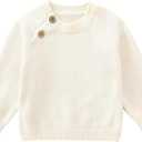Pureborn Baby Toddler Boys Girls Pullover Sweater Cotton Knit Button Closure Sweaters (6-12 Months, Cream)