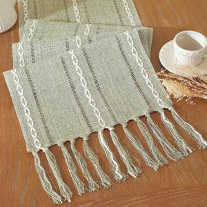 Farmhouse Decor Boho Table Runner with Macrame, Elegant Sage Green Coffee Table Runners 48 Inches Long, Rustic Home Decor Boho Decorations for Dining Room Kitchen Baby Bridal Shower (13"48")