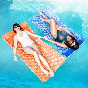 SLOOSH Inflatable Pool Floats Raft,Floating Lounge for Adults,64x32 inch Swimming Mat Pool Mattress with Headrest,2 Pieces Float Air Mat for Summer Water Beach Fun (Dark Blue,Orange)