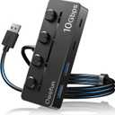 Qeefun 4-Port USB 3.2 Hub with 2 USB-C and 2 USB-A Ports, Individual LED Power Switches,10Gbps Data Transfer USB Splitter with 4ft Extension Cable, Multiple USB Extender for Laptop, PC, iMac etc