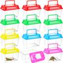 12Pcs Plastic Reptile Terrariums Carrier Cage, Tarantula Enclosure Snake Breeding Box Hatching Container Transparent Fish Tank Turtle Aquarium with Random Color Lid for Shrimp, S(5.9" x 3.5" x 4.3")