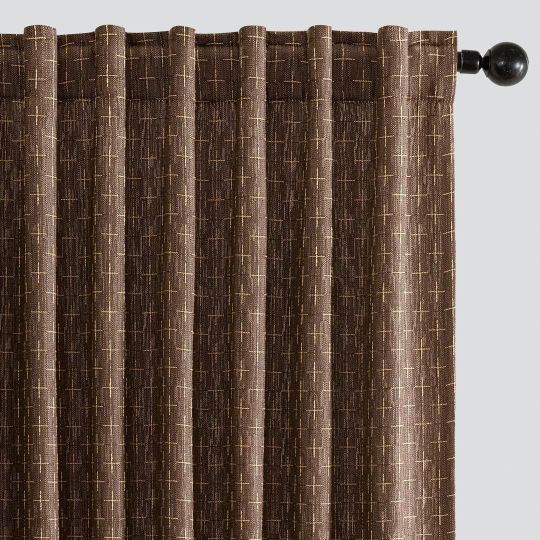 MIULEE Decorative Back Tab Linen Curtains with Geometric Pattern for Living Room Bedroom Farmhouse Rustic Thick Woven Textured Patterned Mudcloth Drapes 84 Inches Long 2 Panels Set, Dark Coffee