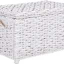 happimess HPM9003E Jacob 31.5" Handwoven Wicker Storage Trunk, Distressed White, Collapsible for flat storage, for Office, Dorm Room, Entryway, Bedroom, Dining Room