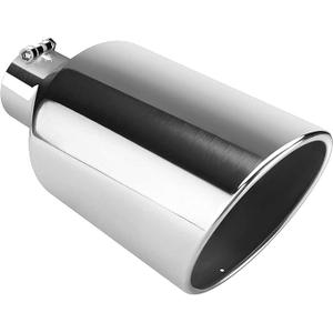 AUTOSAVER88 4 Inch Inlet Exhaust Tip, 4" Inlet 8.2" Outlet 15" Long Chrome Plated Finish Stainless Steel Diesel Exhaust Tail Tip for 82" Outside Diameter Tailpipe, Rolled Angle Cut, Bolt On, Polished